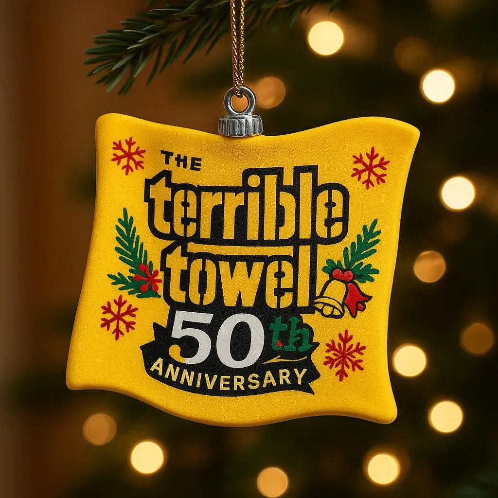 🎄 🎁Pittsburgh Steelers – “Terrible Towel” 50th Anniversary Ornament(Double-sided embroidery)