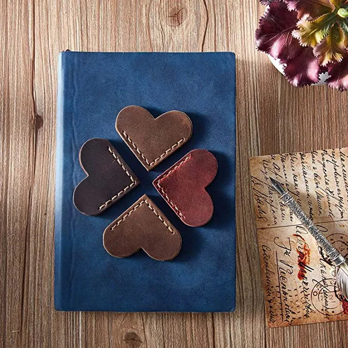 💖4 Pcs Vintage Leather Heart Bookmark Page Corner