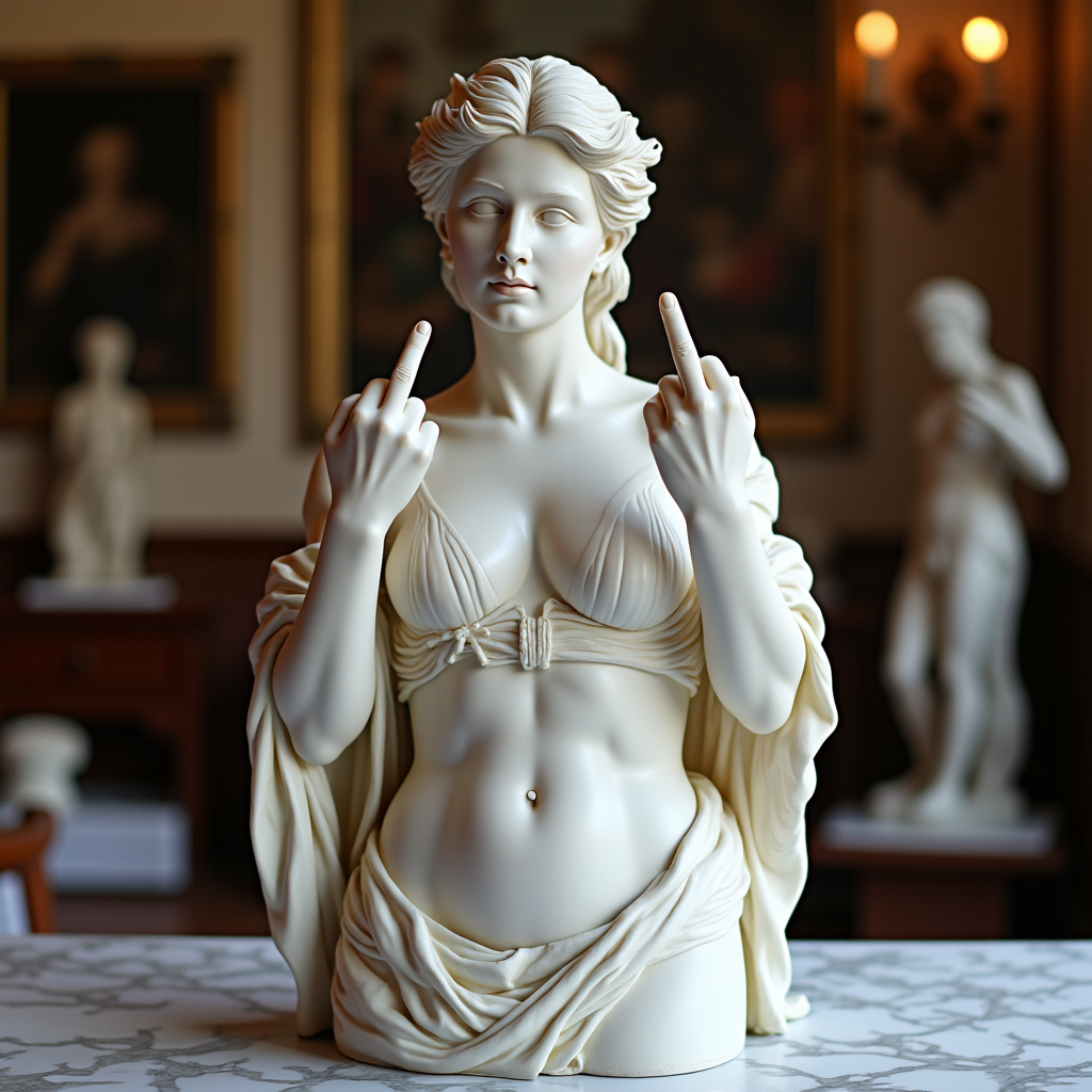 Unapologetic Venus: The Middle Finger Statue - Bold Art for Modern Rebels