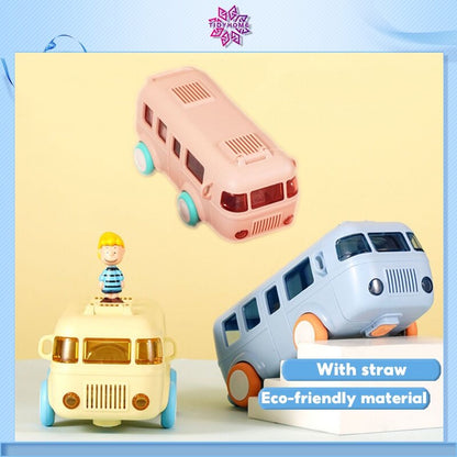 🔥500ML Bus Shaped Water Bottle With Straws🥛