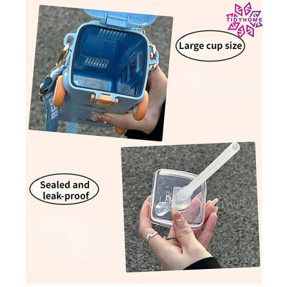 🔥500ML Bus Shaped Water Bottle With Straws🥛