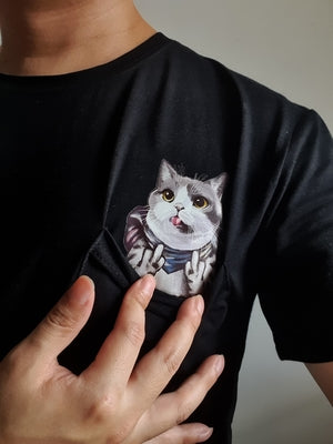 😾🖕Pocket Middle Finger Cat T-Shirt（Buy 2 Free Shipping）