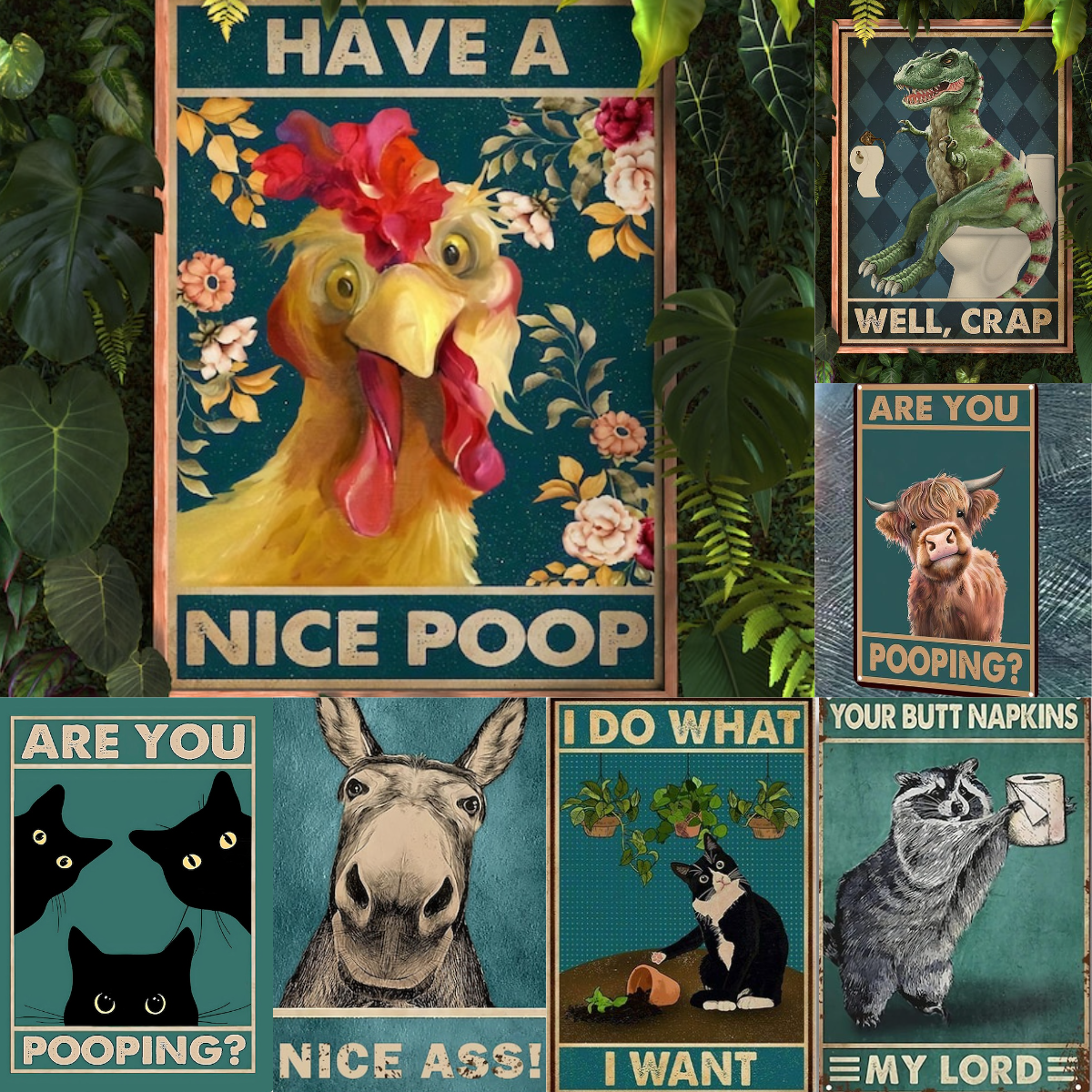 Funny Animal Poste -Vintage Bathroom Wall Art