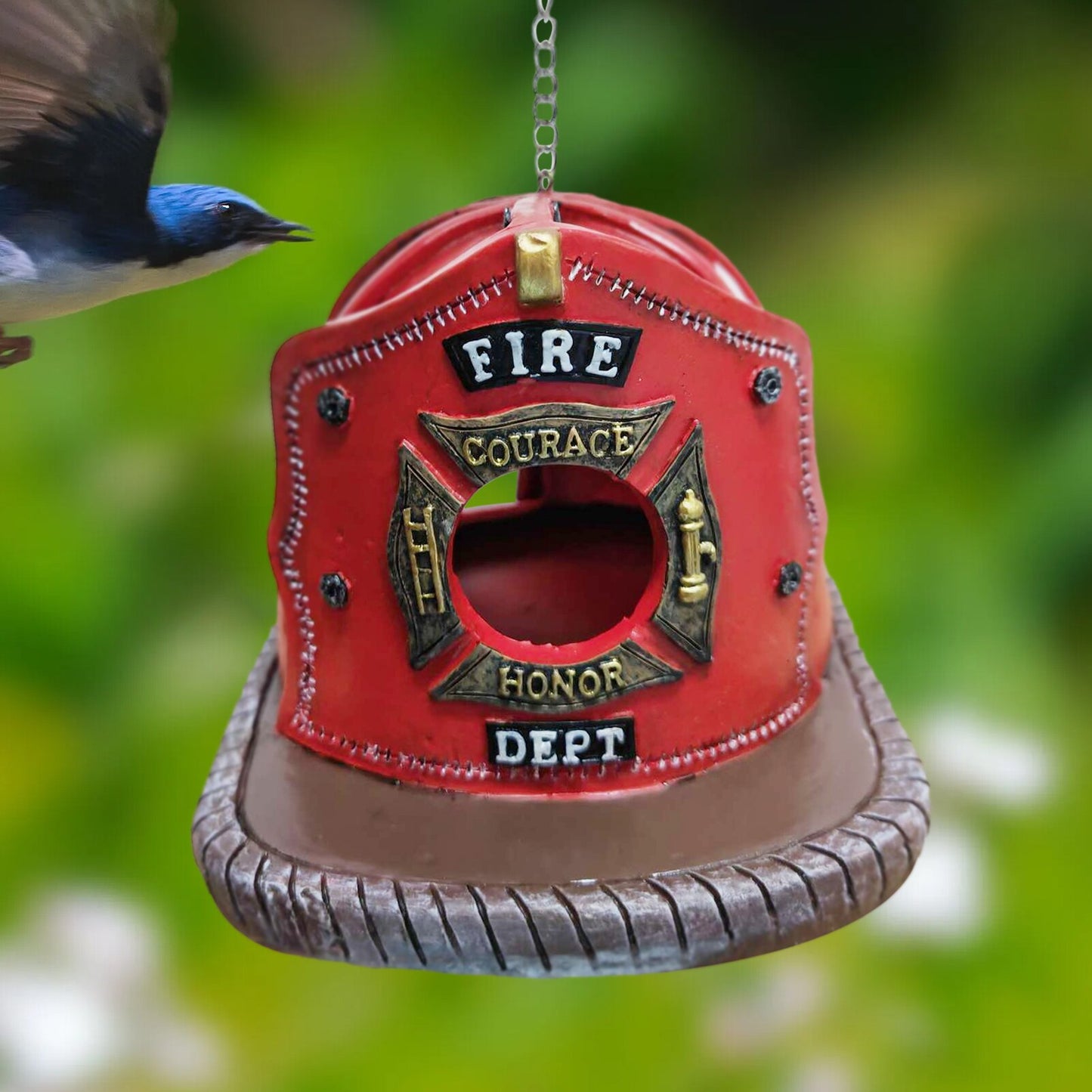 ⛑HOT SALE 50% OFF🐦️Retro Red Firefighter Helmet Bird House💖