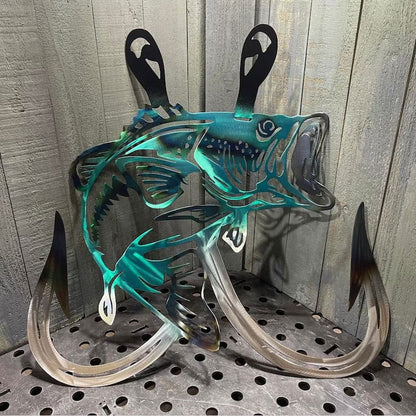 Metal Bass Fish with Hooks Plasma Cut Sign Art Fishing Art Gone Fishing