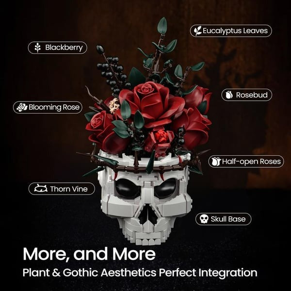 🔥Last Day 50% OFF💀🌹Gothic Skull Rose Building Set