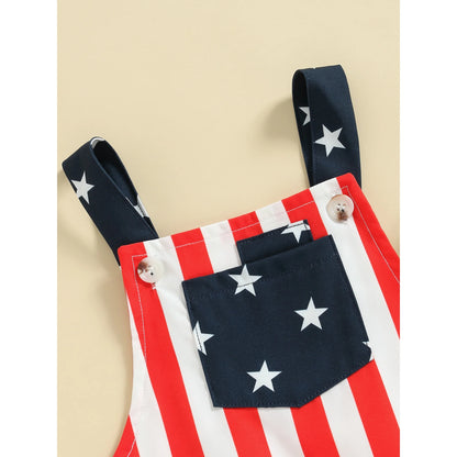 Toddler American Flag Print Overalls Shorts