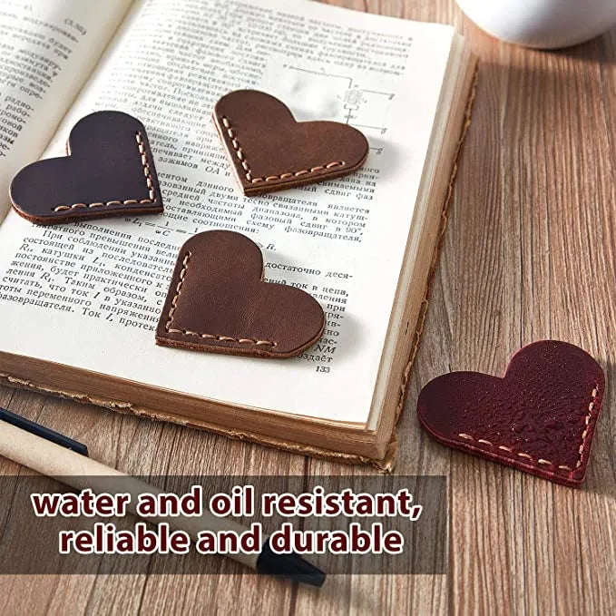 💖4 Pcs Vintage Leather Heart Bookmark Page Corner