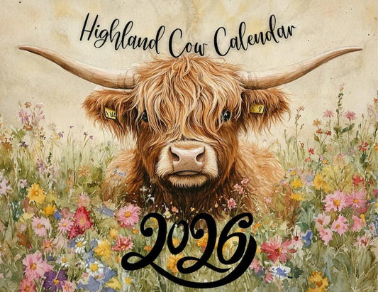🐮Highland Cow Calendar 2026 – Rustic Farmhouse Wall Art & Monthly Planner📅