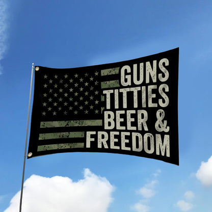 🎁Guns Titties Beer & Freedom - Funny Drinking USA Flag🍻