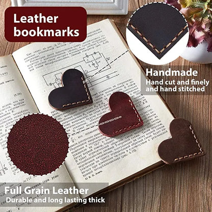 💖4 Pcs Vintage Leather Heart Bookmark Page Corner