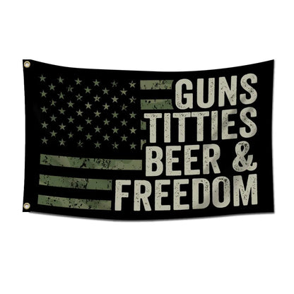 🎁Guns Titties Beer & Freedom - Funny Drinking USA Flag🍻