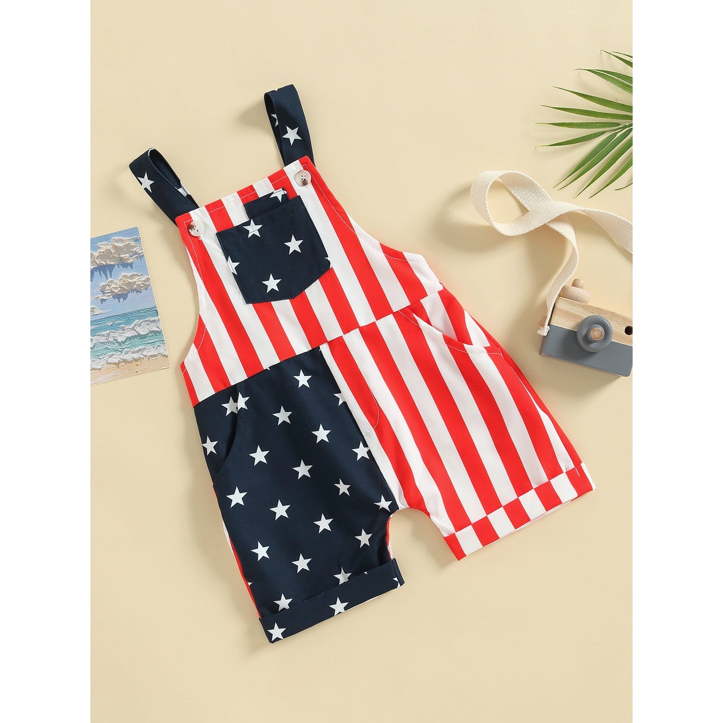 Toddler American Flag Print Overalls Shorts