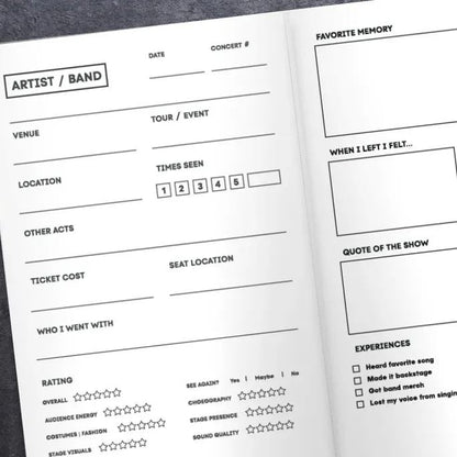🎼Concert Journal | Track Favorite Concerts