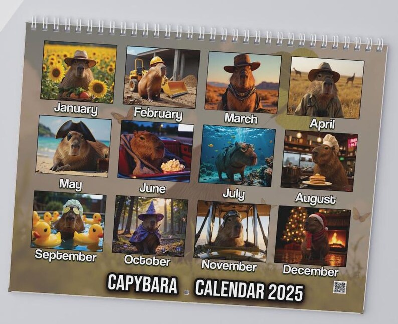 😍2025 Capybara Wall Calendar