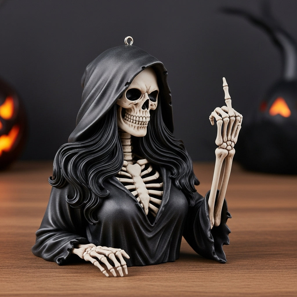 Middle Finger Witch Skull Ornament