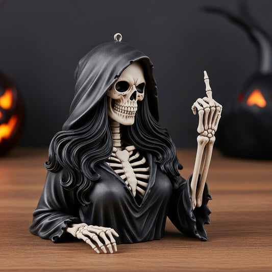 Middle Finger Witch Skull Ornament