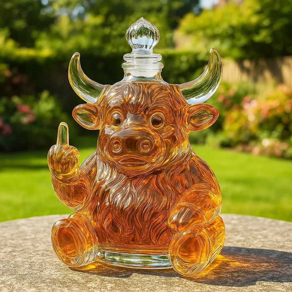 Highland Cow Middle Finger Whisky Bottle