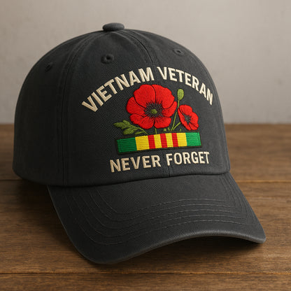 Vietnam Veteran Poppy Cap — NEVER FORGET