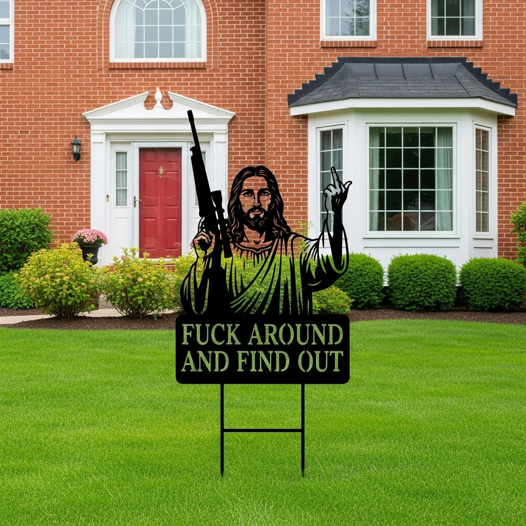 🤣 Middle Finger Jesus Yard Decor: Fk Around & Find Out😎