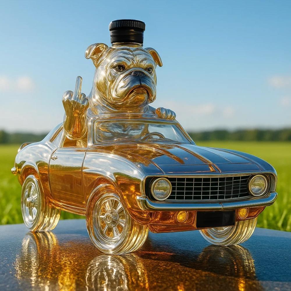 Driving Middle Finger Bulldog Whiskey Bottle