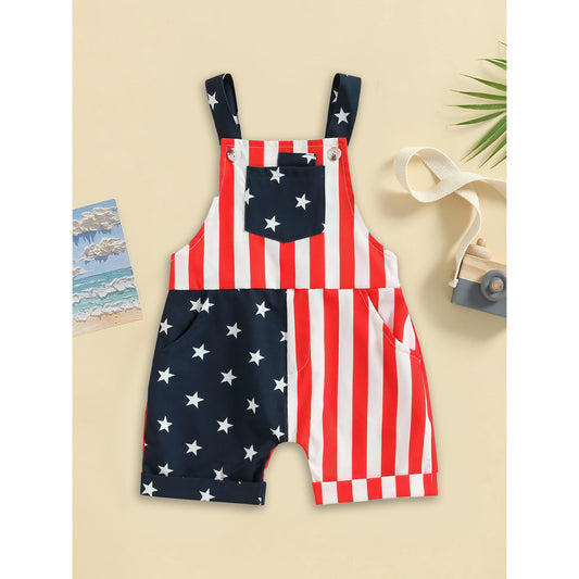 Toddler American Flag Print Overalls Shorts