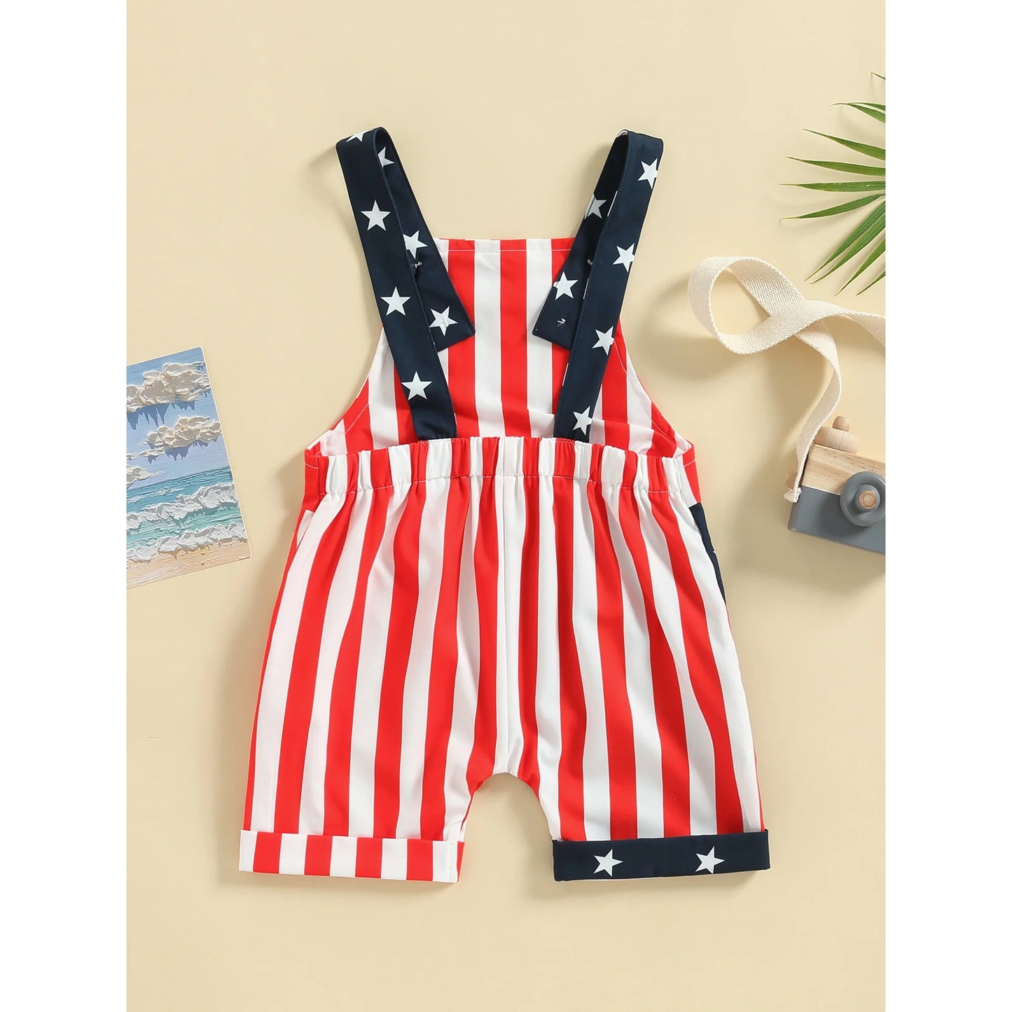 Toddler American Flag Print Overalls Shorts