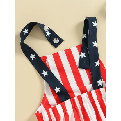 Toddler American Flag Print Overalls Shorts