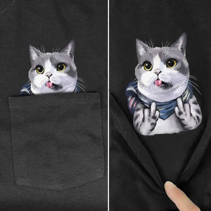 Hidden Middle Finger Signed Funny Cat Printed T-Shirt（Buy 2 Free Shipping）