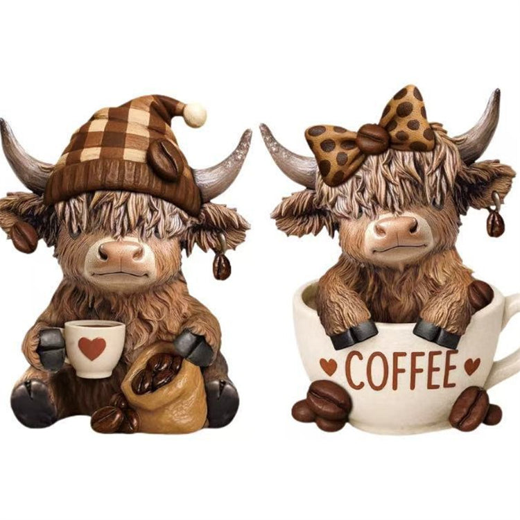 ☕🐮 Adorable Highland Cow Coffee Figurines – Rustic Charm for Your Home