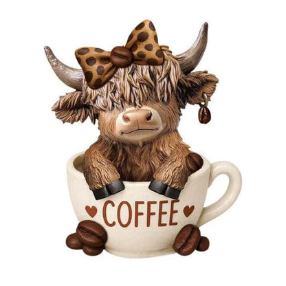 ☕🐮 Adorable Highland Cow Coffee Figurines – Rustic Charm for Your Home