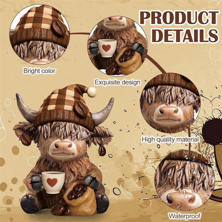 ☕🐮 Adorable Highland Cow Coffee Figurines – Rustic Charm for Your Home