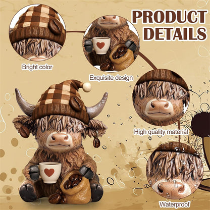 ☕🐮 Adorable Highland Cow Coffee Figurines – Rustic Charm for Your Home