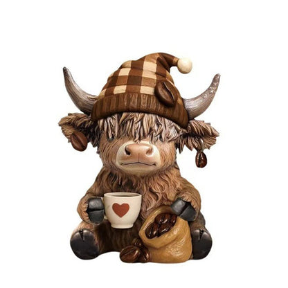 ☕🐮 Adorable Highland Cow Coffee Figurines – Rustic Charm for Your Home